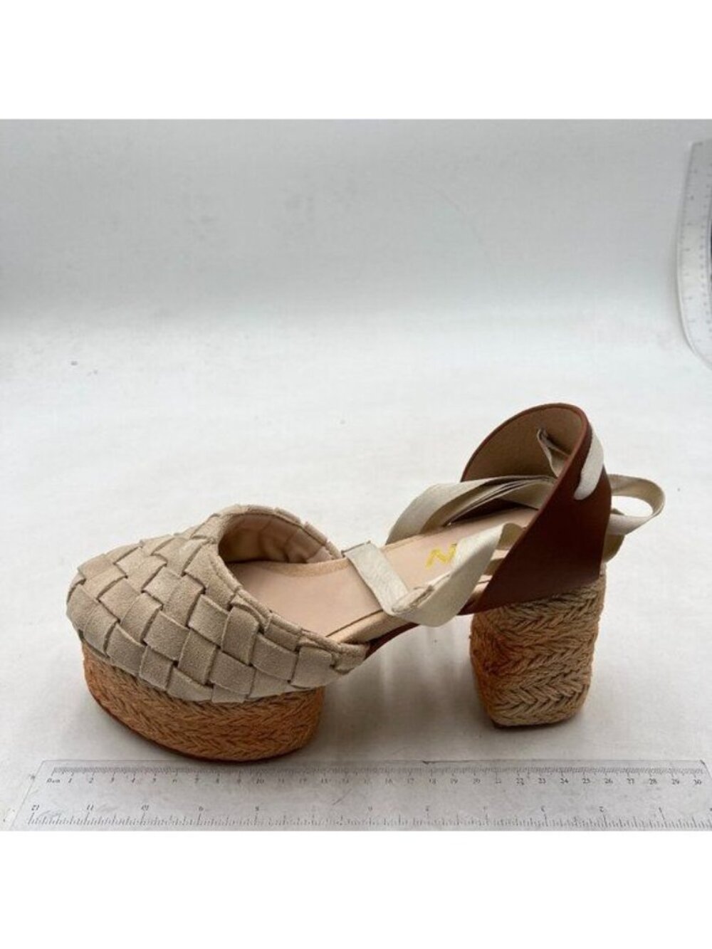 YDN Women's Strappy Platform Sandal Pumps Chunky Block Mid Heels Lace Up Beige